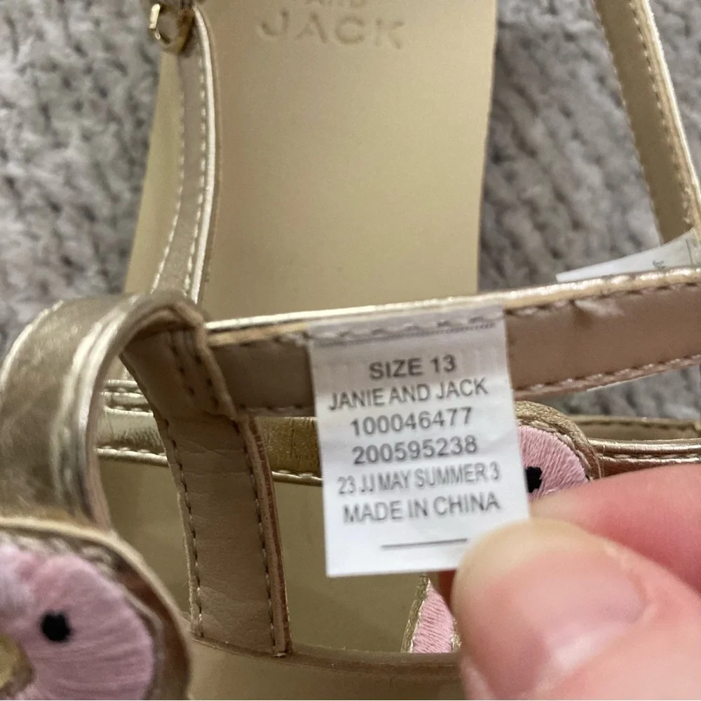 Janie‎ and Jack Flamingo Gold Sandals Size 13 Toddler Girls Summer Shoes